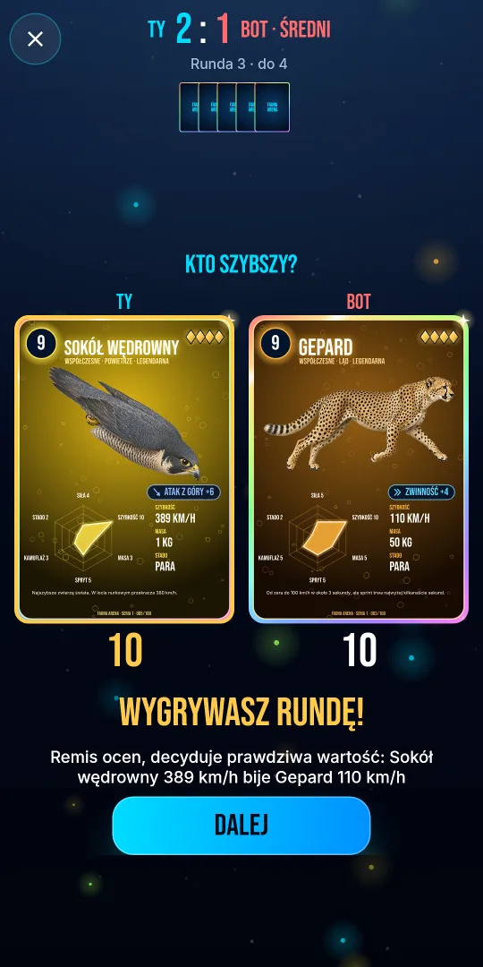 Mecz: sokół kontra gepard